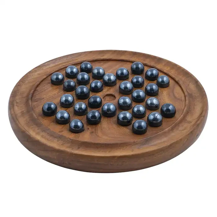 VARANASI WOODEN TOYS Wooden Solitaire Board Game in with Glass Marbles Brain-vita Unique Game 9″ – Best Gift for Kids Teens & Adults Made in India (RH_Solitaire_7)