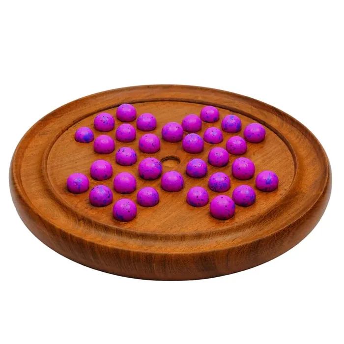 VARANASI WOODEN TOYS Wooden Solitaire Board Game in with Glass Marbles Brain-vita Unique Game 9″ – Best Gift for Kids Teens & Adults Made in India (RH_Solitaire_11)
