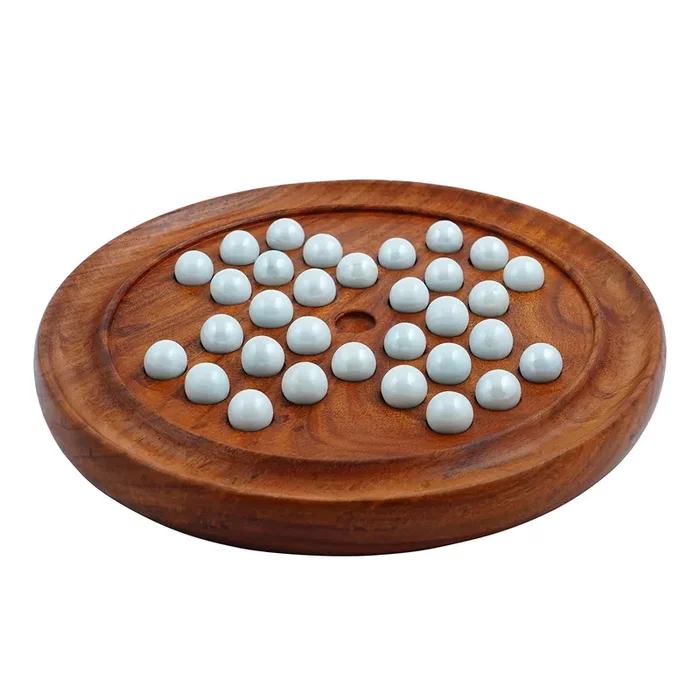 VARANASI WOODEN TOYS Wooden Solitaire Board Game in with Glass Marbles Brain-vita Unique Game 9″ – Best Gift for Kids Teens & Adults Made in India (RH_Solitaire_4)