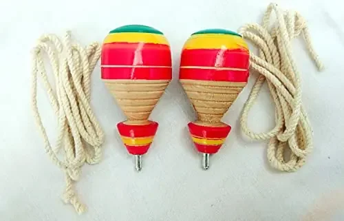 VARANASI WOODEN TOYS Wooden Spinning Tops Combo Pack lattu / pambaram / buguri / bongaram with String- Multi Color