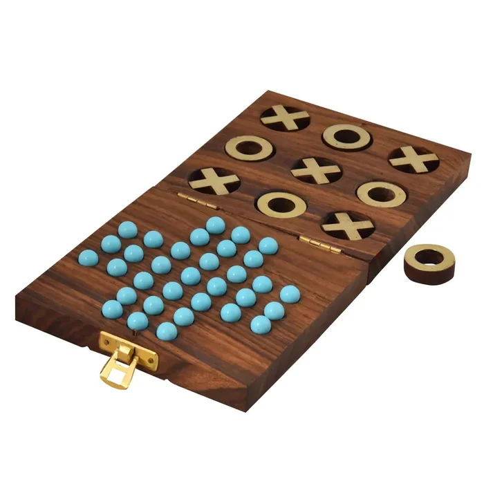 VARANASI WOODEN TOYS Wooden Tic Tac Toe and Solitaire Board Game Traditional Challenging Board Game for Kids and Adults