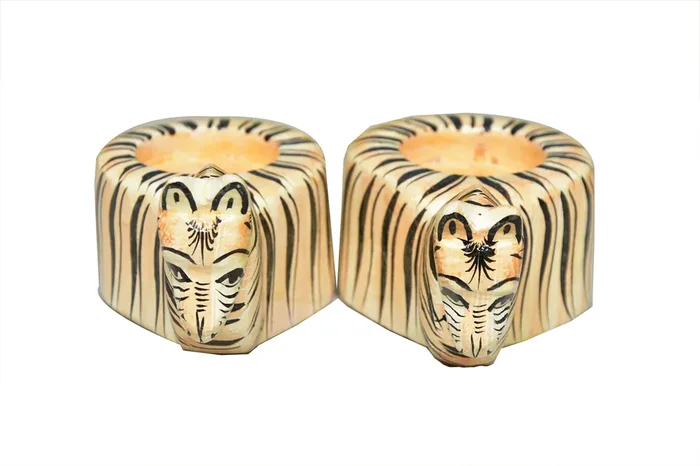 VARANASI WOODEN TOYS Wooden Zebra Candle Stand Pair (4 cm x12 cm x4 cm)