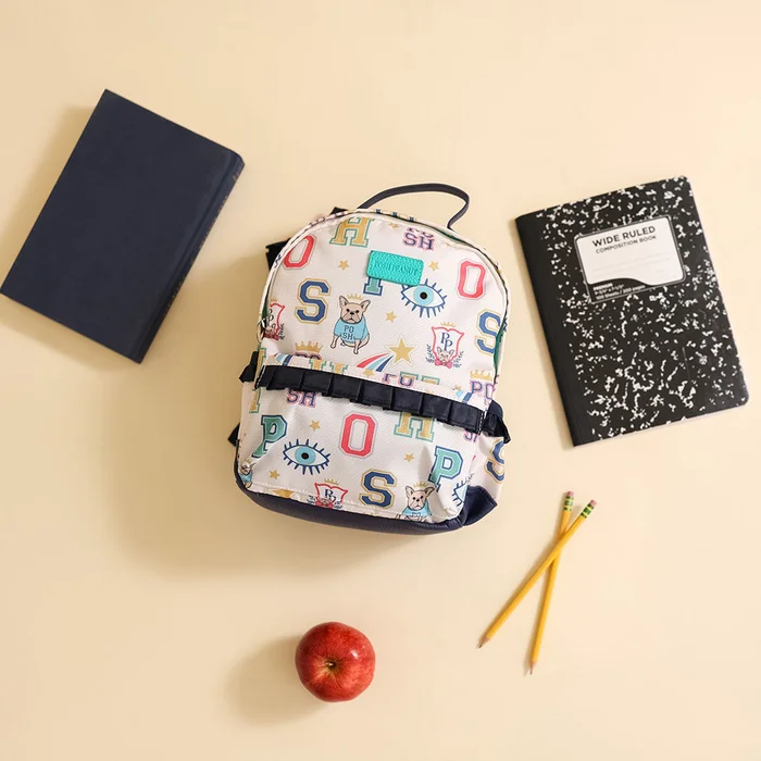 Varsity Beige Girls Mini Ruffled Backpack | Brooke