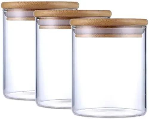 VHD sales Sets For The Kitchen Airtight Glass Container with Bamboo Lid Glass Storage Jars Kitchen Storage Containers Set for Sugar Coffee tea spice and More 270ml set of 3