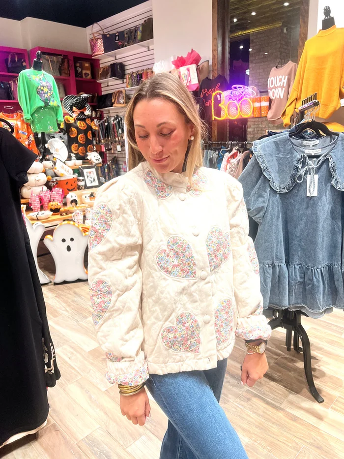 Vintage Floral Heart Quilted Jacket