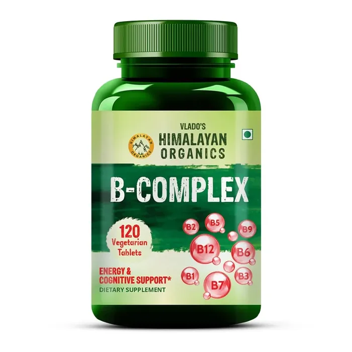 Vlado’s Himalayan Organics Vitamin B Complex with 100% RDA B1, B2, B3, B5, B6, B7, B9 & B12 Hair Growth, Energy & Immunity Youthful Skin – 120 Veg Tablets