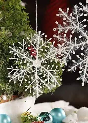 VR Creatives Christmas Tree Decoration Hanging Snow Flake – Pack Of 6, White