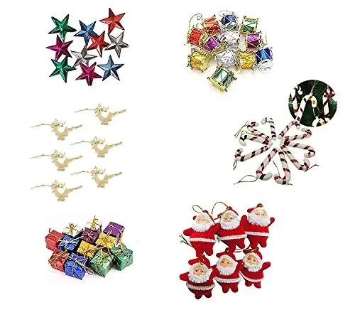 VR CREATIVES Christmas, X MAS Tree Decorations for Home Combo (Multi_Small) Pack of 56