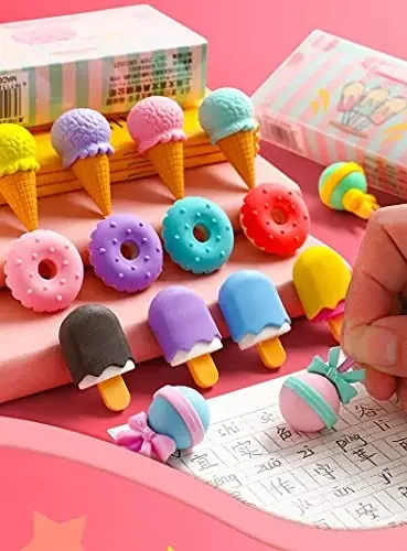 VR Creatives Donuts Ice Cream Cup Cake Erasers ? B?Day Return Gift Party Idea for Kids Birthday Style Eraser Set Stationery for Kids (04 Packs/16 PCS)