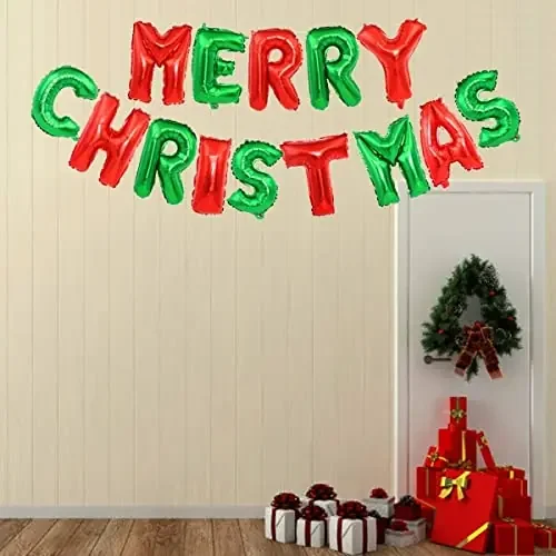 VR Creatives Merry Christmas Foil Balloon Christmas Banner for Christmas Decoration Items – RED Green