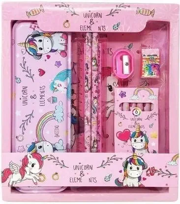VR Creatives Metal Unicorn Pencil Box with Pencil Unicorn Pencil for Girls Unicorn Colours for Kids Unicorn Stationary Set Unicorn Pencils erasers Scale Combo Unicorn Combo Multicolor 1 Piece