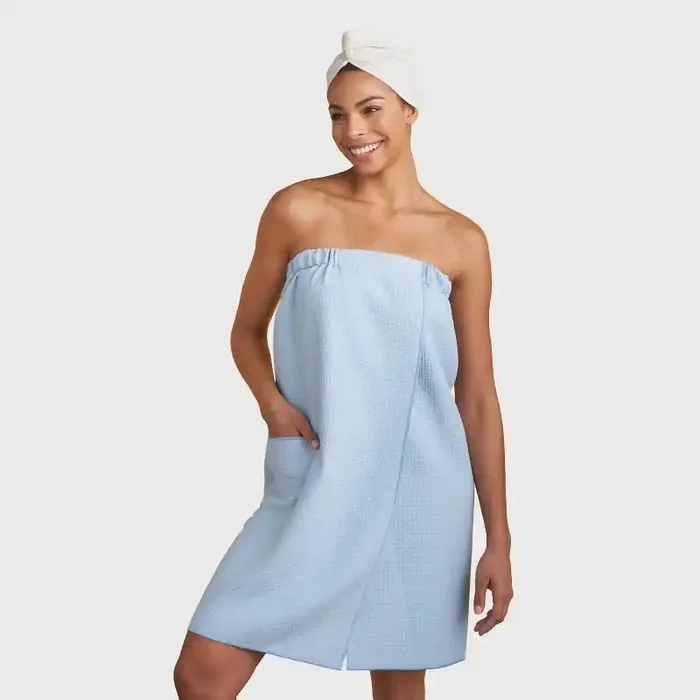 Waffle Bath Wrap Blue – Room Essentials™