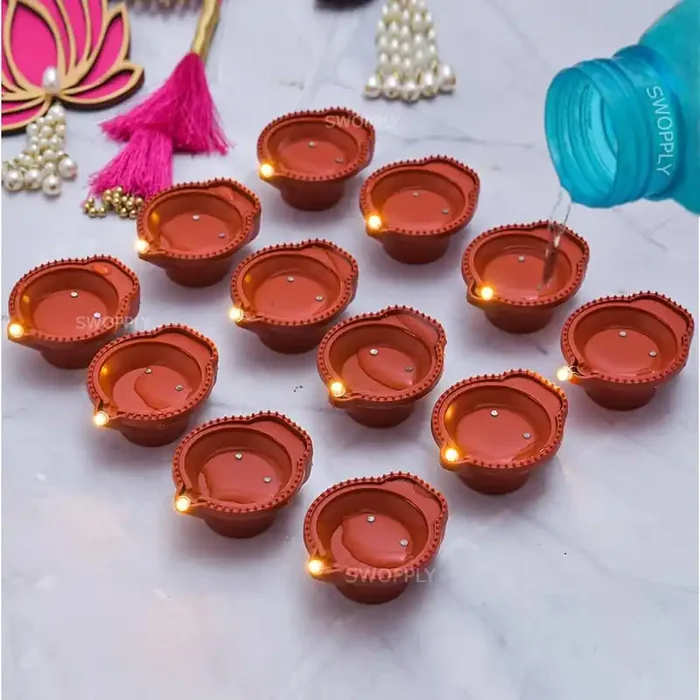 Water Sensor Eco-Friendly Led Diyas Candle E-Diya, Warm Orange Ambient Lights, Battery Operated Led Candles for Home Decor, Festivals Decoration Diwali Lights Diva(Pack of 12)