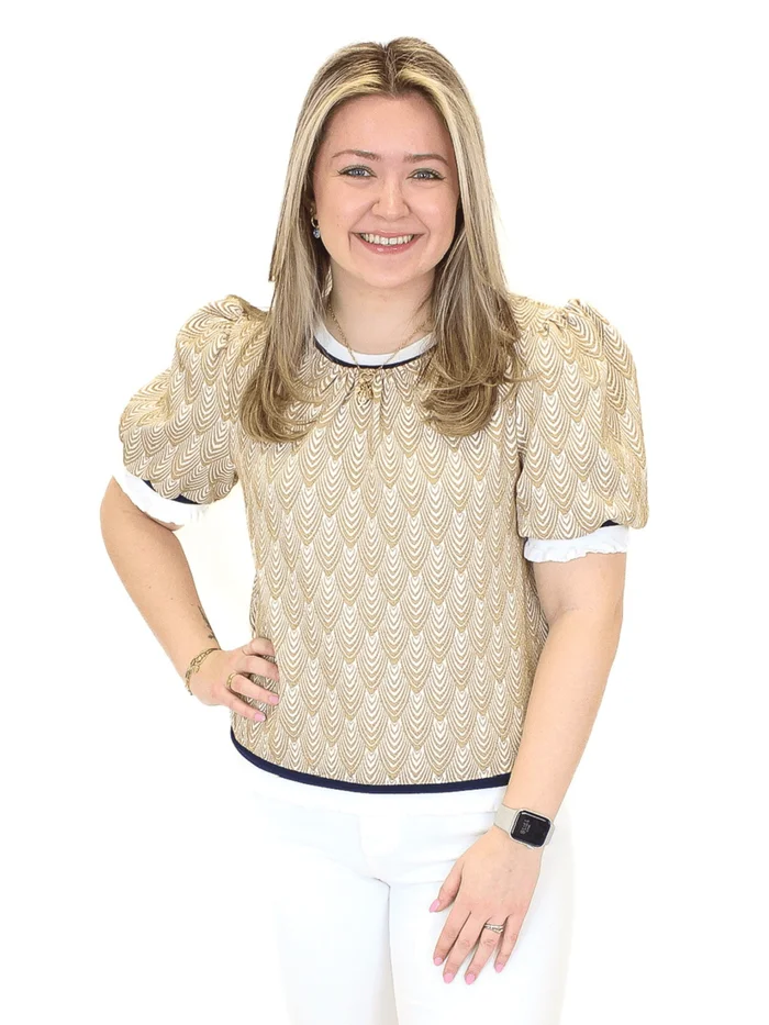 Wavy Print Puff Sleeve Top – Taupe
