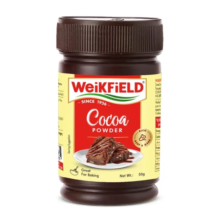 Weikfield Cocoa Powder Low Fat Pure Cocoa Powder Reusable Poly Jar 50g Jar