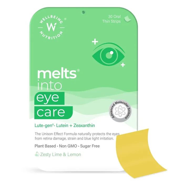 Wellbeing Nutrition Melts Eye Care supplement with Lutein 10mg, Zeaxanthin 2mg, Bilberry, Beetroot Clinically Proven to Improves Vision, Reduces Digital Strain,Blue Light Damage (30 Oral Strips)