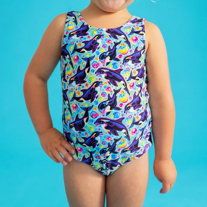 Whale Blue Girls One Piece Swimsuit | Lisa Frank® Max Splash