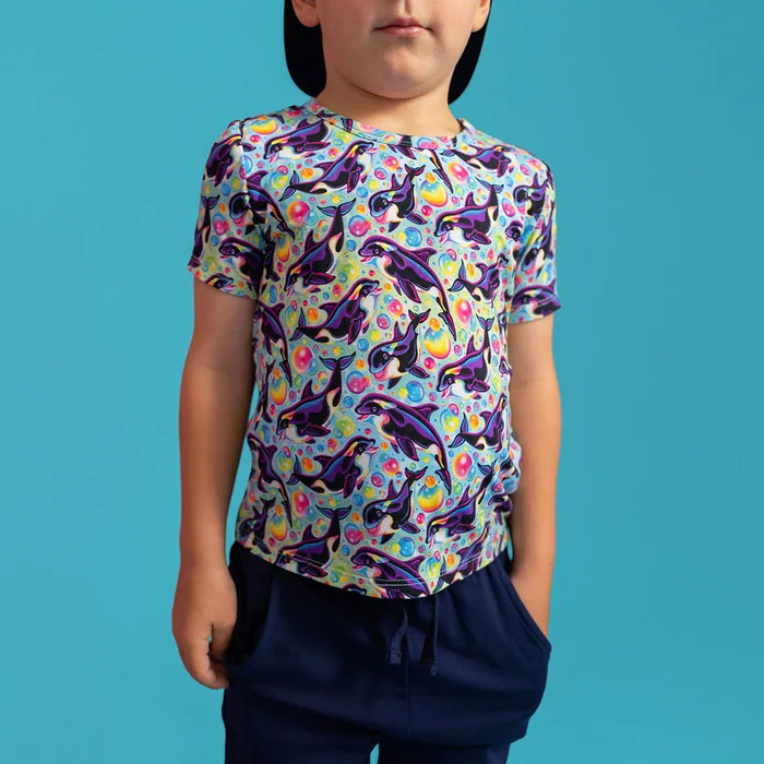 Whale Blue Short Sleeve Lisa Frank® Max Splash Classic Tee | Posh Peanut®