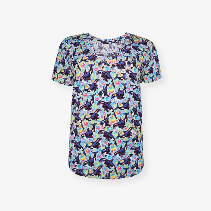 Whale Blue Short Sleeve Women’s Pajama Top | Lisa Frank® Max Splash