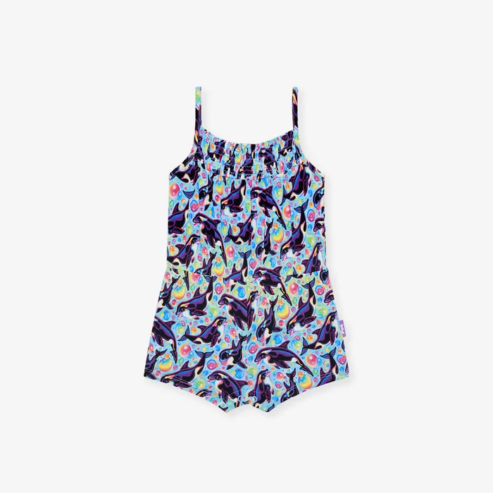 Whale Blue Sleeveless Girl Short Jumpsuit | Lisa Frank® Max Splash