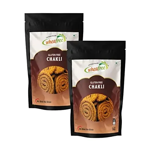 Wheafree Gluten Free Chakli (Murukku) (Pack of 2 x 400 g) Lactose Free Delicious, Ready to Eat Indian Snacks Tasty Crispy and Crunchy Savory Snacks Best Snacks for Tea/Coffee