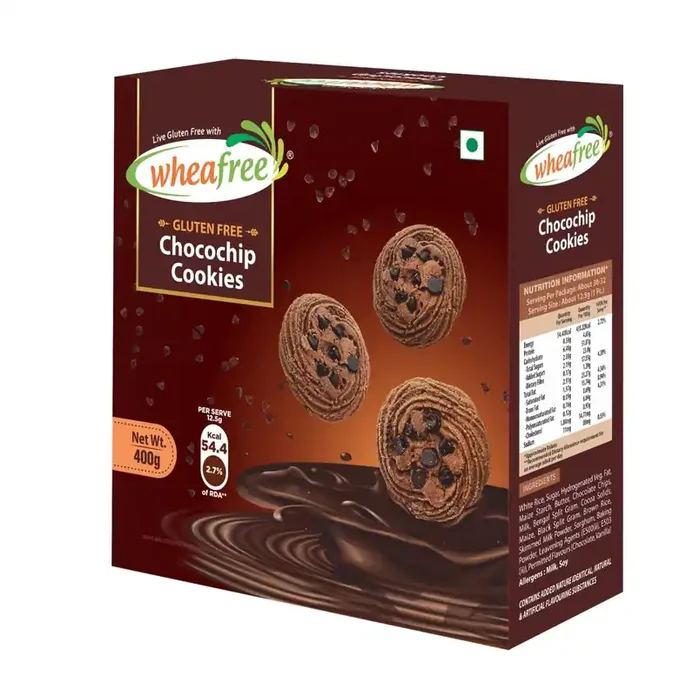 Wheafree Gluten Free Chocochip Cookies – 400gm (Pack of 1) Crispy & Crunchy Best Tea Time Snacks 100% Wholesome Ingredients