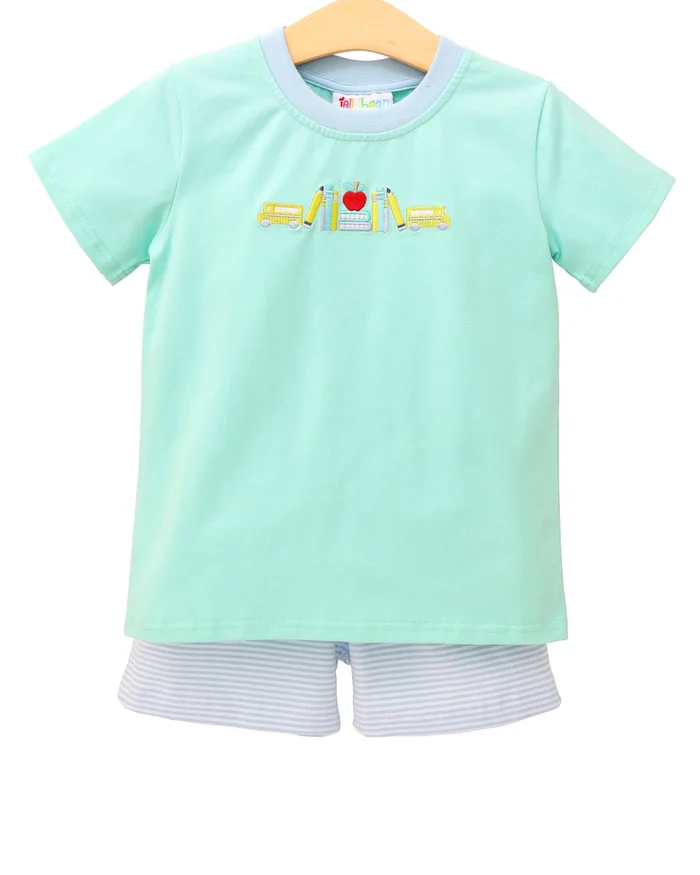 Wheels on the Bus Short Set by Jellybean Smock Candy