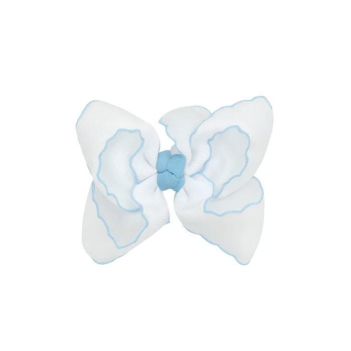 WHITE WITH MILLENNIUM BLUE CROCHETED EDGES BOW
