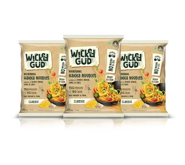 WickedGud Hakka Noodles (200gm x 3) No Maida No Oil No MSG High Protein High Fibre Cholesterol Free