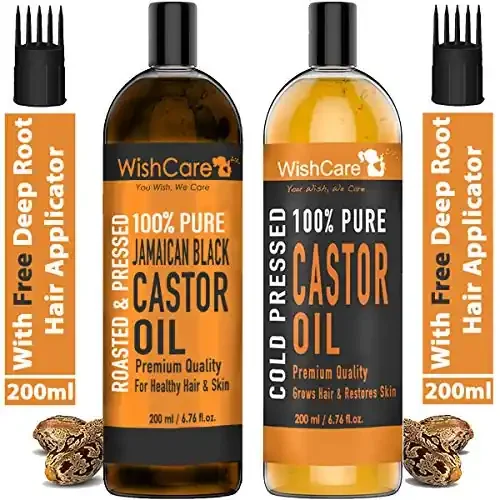 WishCare 100% Pure Cold Pressed Castor Oil & Jamaican Black Castor Oil – 200Ml Each