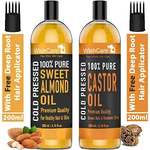 WishCare 100% Pure Cold Pressed Castor Oil & Sweet Almond Oil – 200Ml Each
