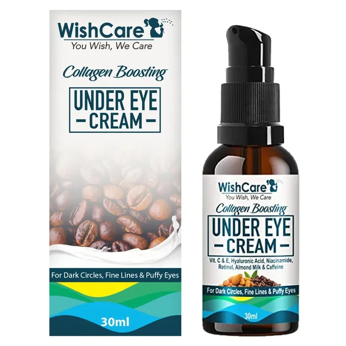 WishCare ® Collagen Boosting Under Eye Cream For Dark Circles & Wrinkles – Enriched with Caffeine, Almond Milk, Vitamin C& E, Hyaluronic Acid, Retinol for all skin type – 30ml