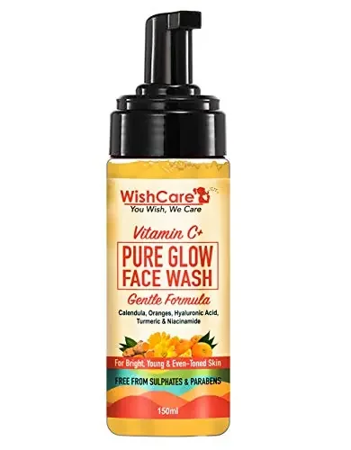 WishCare Vitamin C+ Pure Glow Face Wash for Men & Women Daily Use – with Vitamin C Hyaluronic Acid Niacinamide Oranges Calendula & Turmeric – 150 ml (PGFW150)