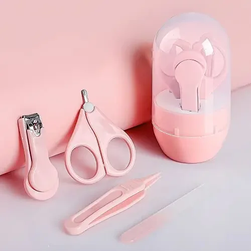Wolpin Baby Nail Trimmer Grooming Scissors & Nail Clipper Set/Kit Manicure (Set of 4 Pcs) with Box Pink Kids Nail Cutter