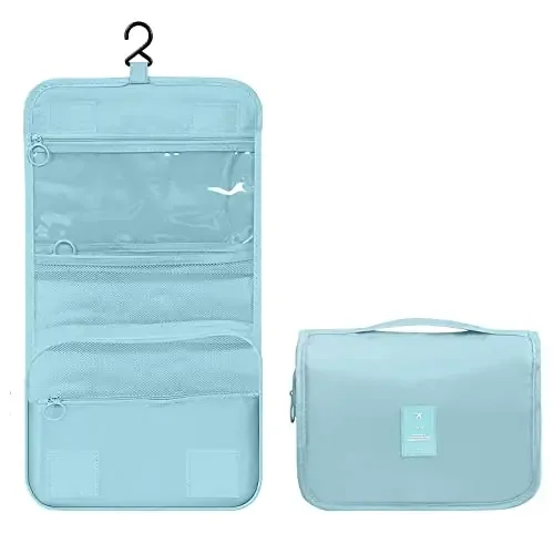 wolpin Men‘s and Women‘s Waterproof Foldable Multifunction Portable Travel Toiletry Kit Cosmetic Makeup Pouch Organizer Bag (Blue) Blue Travel Accessories