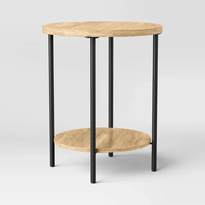 Wood and Metal Small Round Dorm End Table Natural Finish – Room Essentials™