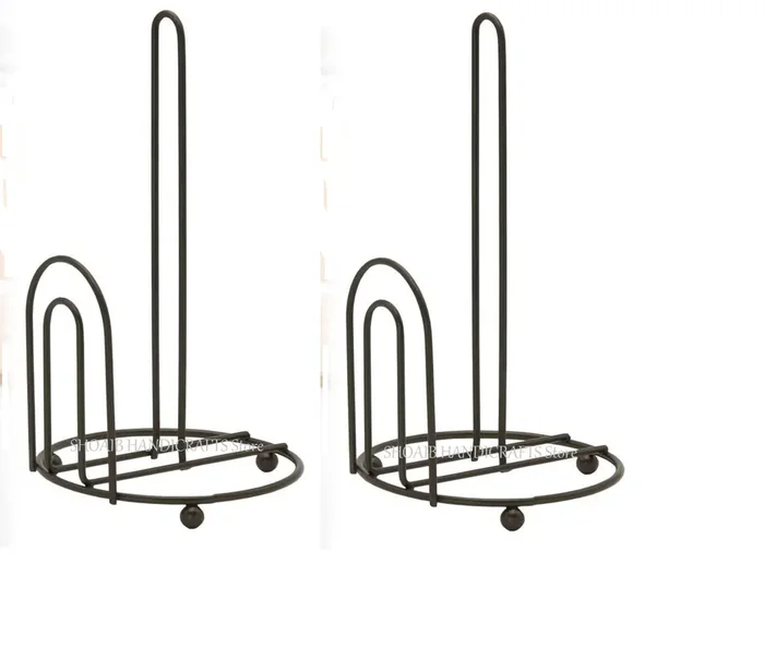 WOOD CRAFTS OF RAJASTHAN Wrought Iron Tissue Roll/Paper Towel Holder for Kitchen and Dining Table Set of 2