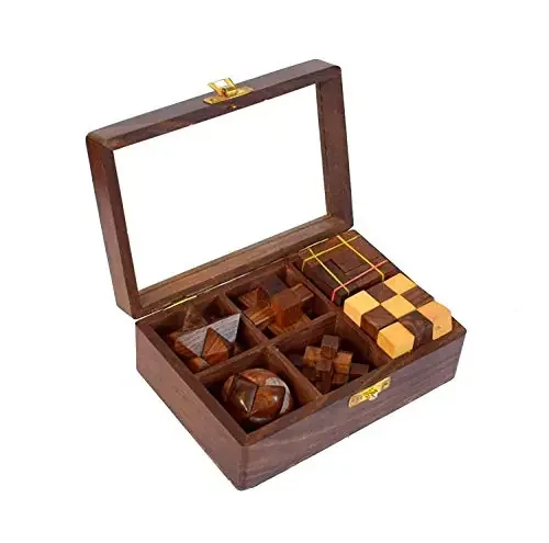 Wooden 3D Puzzle Six in One Game Set for Kids and Adults