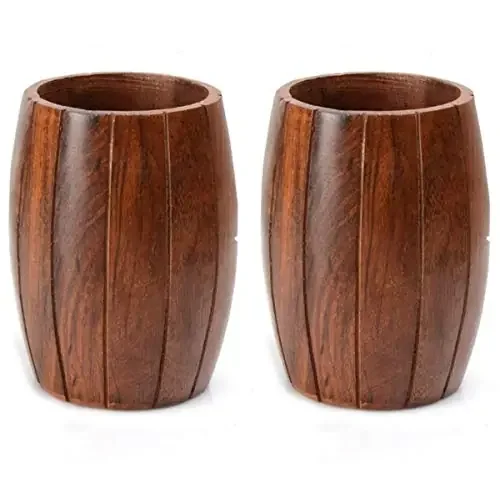 Wooden Barrel Shaped Cutlery Holder/Spoon Holder/Pen Holder (Set of 2)