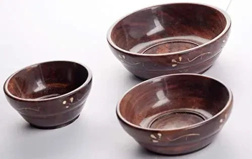 Wooden Bowl Set & Free 3 Tea Spoons (Brown)