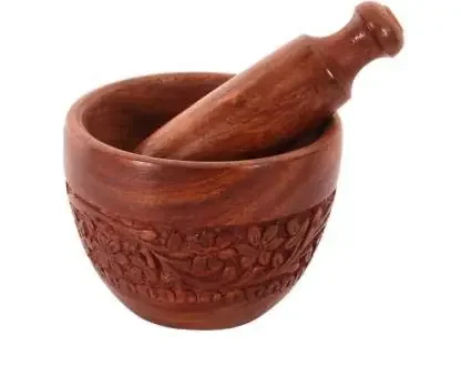 Wooden Bowl Set Garlic Crusher Wood Masher (Brown)