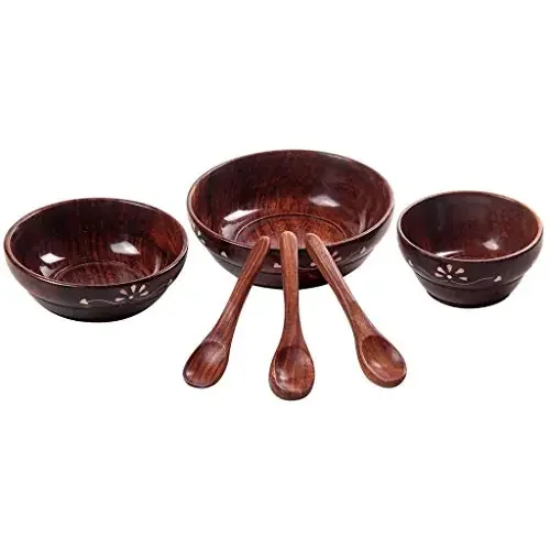 Wooden Bowl Set with Spoon Pack of 3