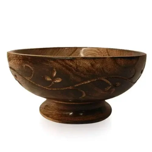 Wooden Bowl with Gold Color Inlay Work
