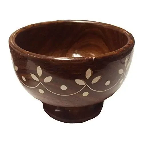 Wooden Bowl with Gold Color Inlay Work