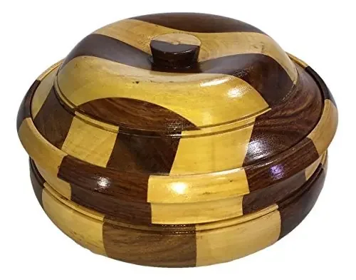 Wooden Casserole for Chapati Wooden Casserole Wooden Box Stainless Steel Pot Serving Bowl with Lid for Chapatis 7.5‘‘Multipurpose Wooden Box 10.5×10.5×5 Inch (Outer Dimensions)