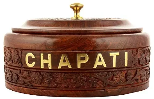 Wooden Chapati Box Casserole Stainless Steel for Kitchen Chapati Pot Serving Bowl with Lid for Chapatis 7.5‘‘Multipurpose Wooden Box (Outer Dimensions)