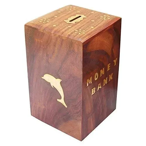 Wooden Coin Box Piggy Money Bank for Kids (12.5 * 10 * 15 Inch)