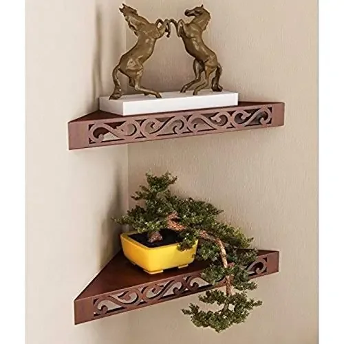 Wooden Corner Wall Shelves (Set of 2 Brown)