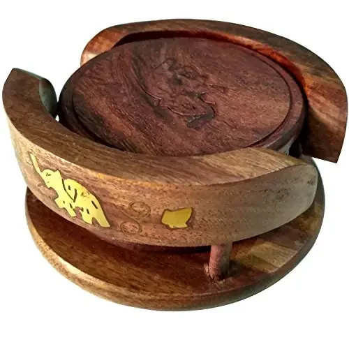 Wooden Drink Coasters Wood Table Coaster Set of 6 for Home Kitchen Dining Table Tea Cups Coffee Mugs Beer Cans Bar Tumblers and Water Glasses