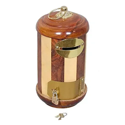 Wooden Handcrafted Post Office Shaped Money Bank Coin Saving Box Piggy Bank Unique Gifts for Kids Girls Boys & Adults